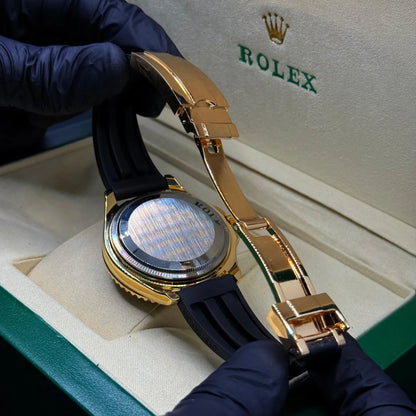 Rolex submariner strap with rotating golden & black dial date just