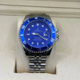 Rolex submariner silver with blue rotating dial with date